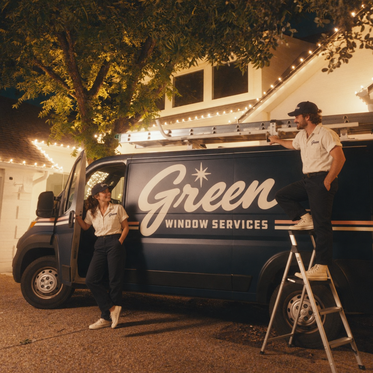 Holiday lights by Green Window Services